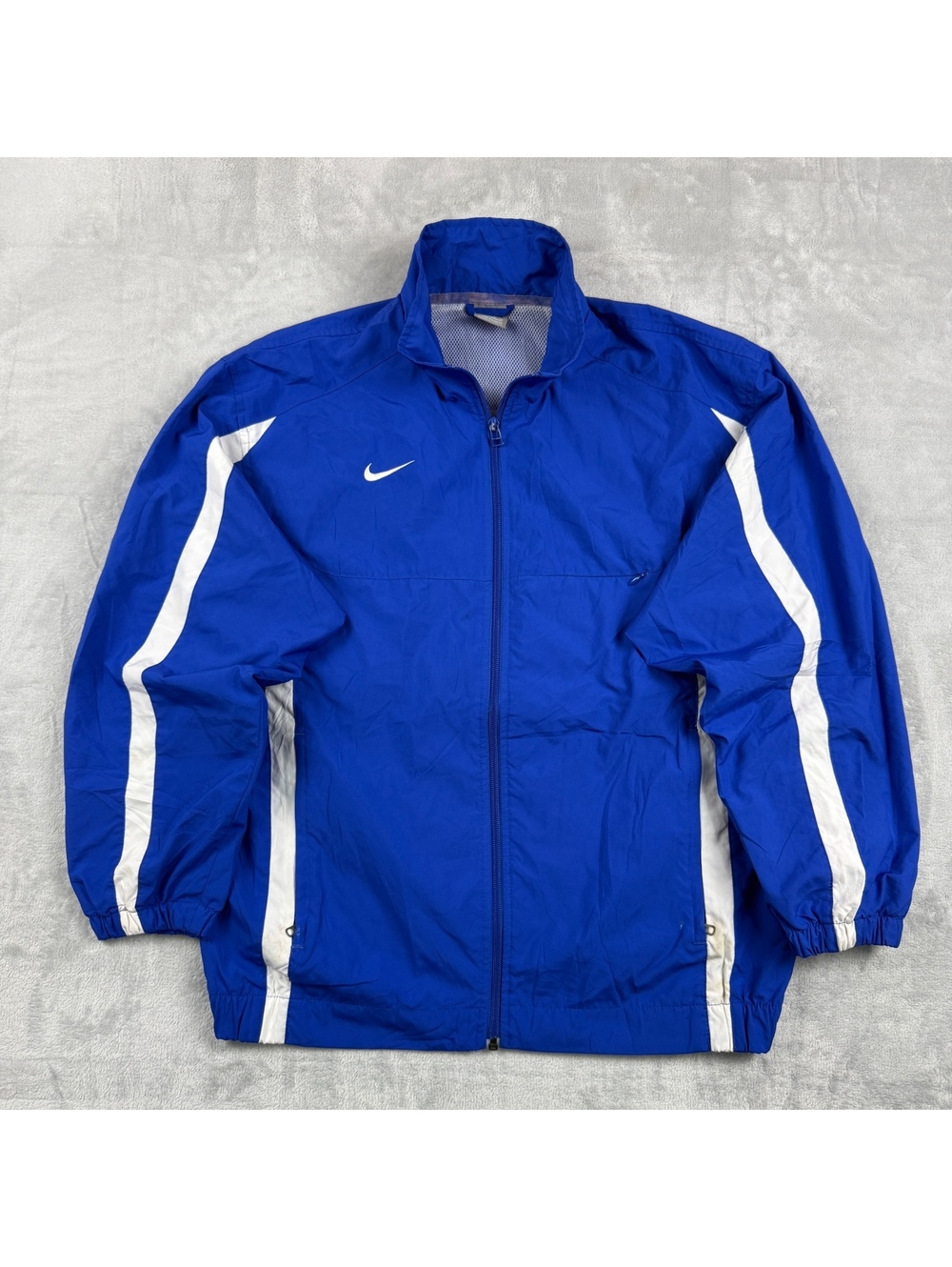 VTG Nike Team Blue White Full Zip Track Jacket Windbreaker SzS Swoosh Y2K Soccer